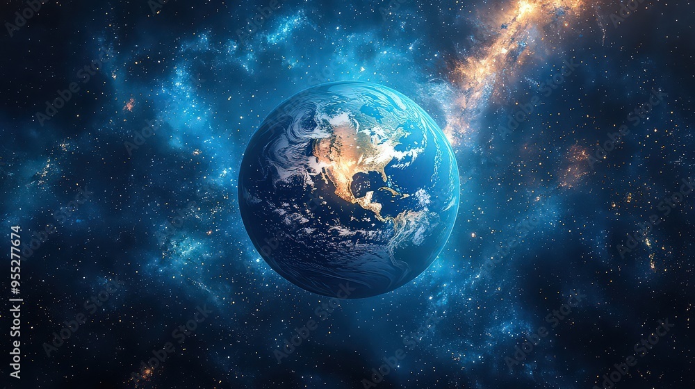 stunning view of Earth floating in the vast expanse of space, surrounded by stars and cosmic light, highlighting the beauty and fragility of our planet. stunning view of Earth floating in the vast expanse of space, surrounded by stars and cosmic light, highlighting the beauty and fragility of our planet.
