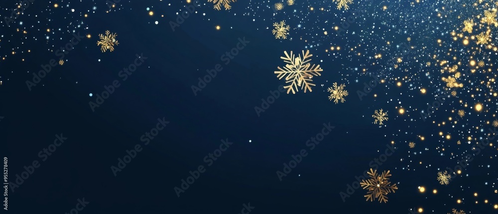 Navy christmas background with snowflakes and gold sequins Navy christmas background with snowflakes and gold sequins