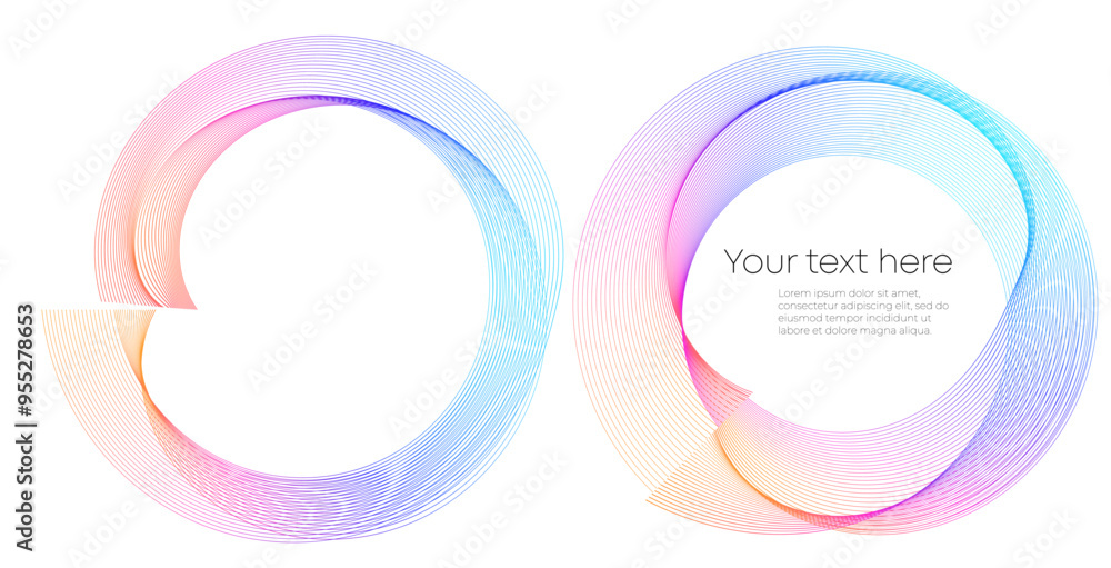 Design elements. Wave of many purple lines circle ring. Abstract vertical wavy stripes on white background isolated. Vector illustration EPS 10 Design elements. Wave of many purple lines circle ring. Abstract vertical wavy stripes on white background isolated. Vector illustration EPS 10