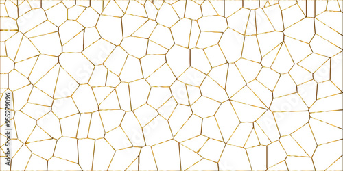 Golden gradient lines stroke abstract white crystalized broken glass background. Voronoi diagram background. abstract desktop texture design digital art wallpaper, vector illustration.	
