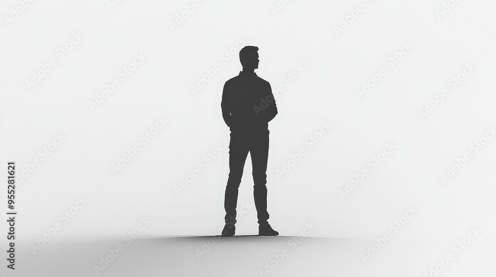 Silhouette of a person standing confidently against a plain white background. The minimalist setup highlights the person's strong posture and creates a sense of mystery. Silhouette of a person standing confidently against a plain white background. The minimalist setup highlights the person's strong posture and creates a sense of mystery.