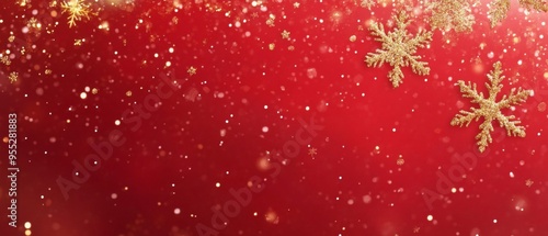 red christmas background with snowflakes and gold sequins