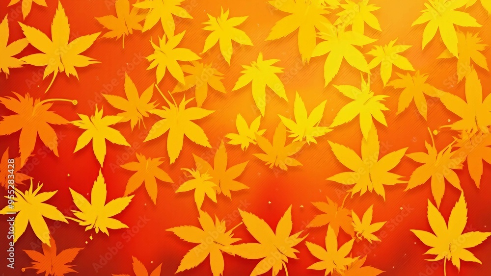 Vibrant Autumn Leaves Border with Orange Background Vibrant Autumn Leaves Border with Orange Background