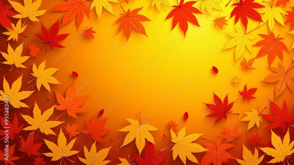 Vibrant Autumn Leaves Border with Orange Background Vibrant Autumn Leaves Border with Orange Background