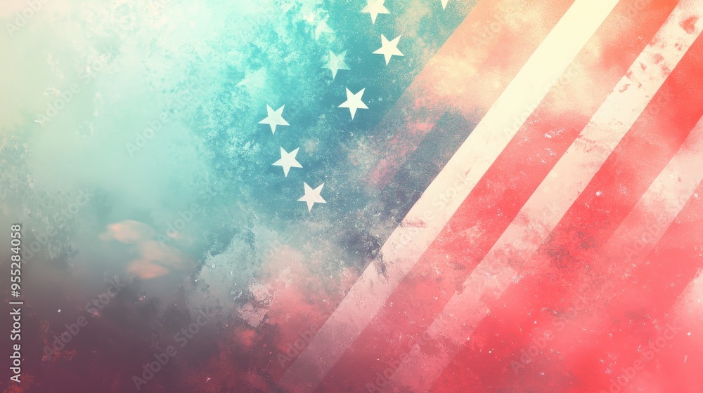 Patriotic American Flag Art Banner with Pastel Background and Starburst ...