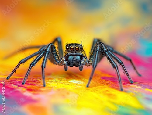 Spider isolated on colorful background photo