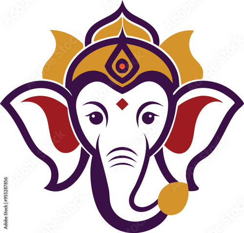 Lord Ganesh head logo vector illustration on white background artwork, Lord Ganesha icon.
