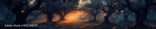 Enchanted Forest Path with Glowing Pumpkin Lanterns