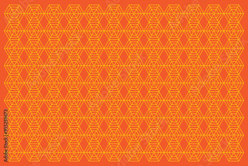 Yellow hexagonal-shaped line pattern vector. Abstract geometric pattern. Backdrop layout design in oriental style. Chinese banner elements. Orange background.