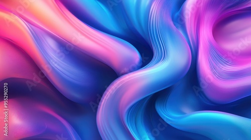 Dynamic waves of blue, purple, and pink intertwine, creating a colorful abstract background that evokes movement and fluidity