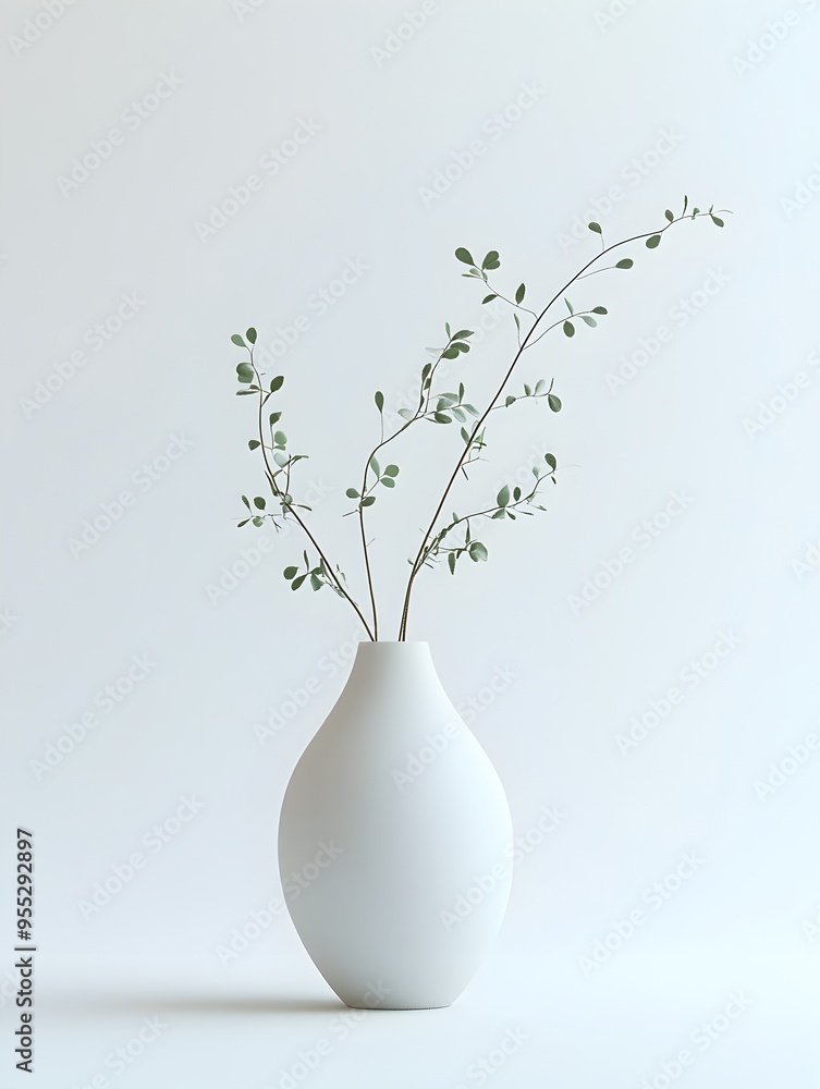 Fototapeta premium Artfully Decorated Ceramic Vase with Lush Botanicals and Gilded Accents in Pristine Studio Setting