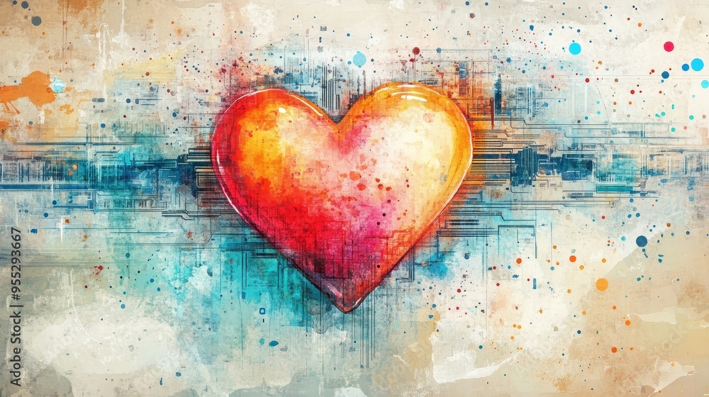 Techno Heart: Fusion of Human Emotion and AI Technology in Watercolor and Digital Circuits Techno Heart: Fusion of Human Emotion and AI Technology in Watercolor and Digital Circuits