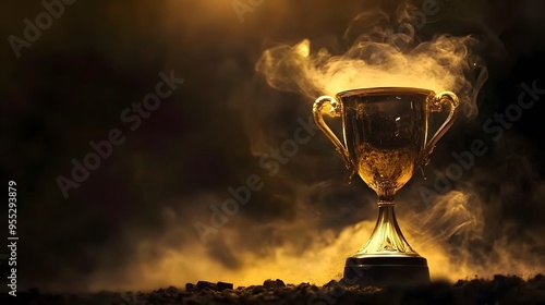 Smoking Golden Trophy Highlighting Business Achievement, A Masterpiece of Photography on Dark Background