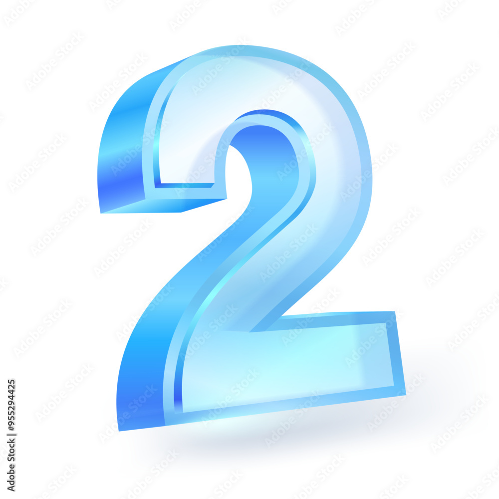 Number 2 Color and material of blue clear glass. Vector illustration for advertising for graphic designers. Isolated on white background. Number 2 Color and material of blue clear glass. Vector illustration for advertising for graphic designers. Isolated on white background.