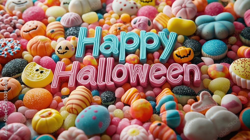 Fototapeta premium Halloween Candies with 'Happy Halloween' Message