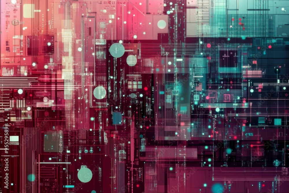Abstract Geometric Pattern with Red and Teal Hues Abstract Geometric Pattern with Red and Teal Hues
