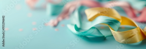 Soft Pastel Ribbons Intertwining on Light Background for Elegant and Minimal Creative Design Concept – Ample Copy Space for Versatile Use photo