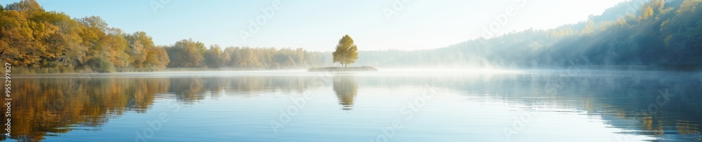 Tranquil Autumn Lake Morning Mist Peaceful Serenity Beautiful Nature Reflection Foliage Dawn Scenic Landscape Tranquil Autumn Lake Morning Mist Peaceful Serenity Beautiful Nature Reflection Foliage Dawn Scenic Landscape