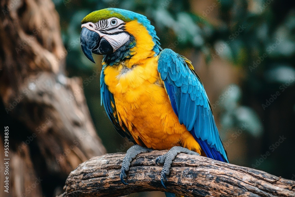 Blue and Yellow Macaw Perched on a Branch Blue and Yellow Macaw Perched on a Branch