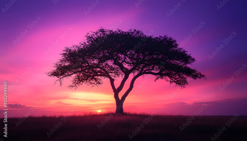 “A Silhouette of an Acacia Tree Against the Backdrop of a Vibrant Sunset, Highlighting the Intricate Branches and the Majestic Beauty of Nature in a Dramatic and Artistic Composition, Ideal for Themes “A Silhouette of an Acacia Tree Against the Backdrop of a Vibrant Sunset, Highlighting the Intricate Branches and the Majestic Beauty of Nature in a Dramatic and Artistic Composition, Ideal for Themes