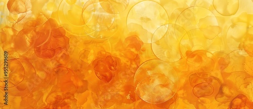 Abstract orange circular pattern on a bright yellow background,watercolor