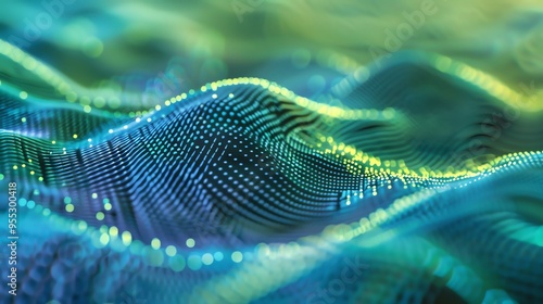 Abstract wavy lines with blue and green dots
