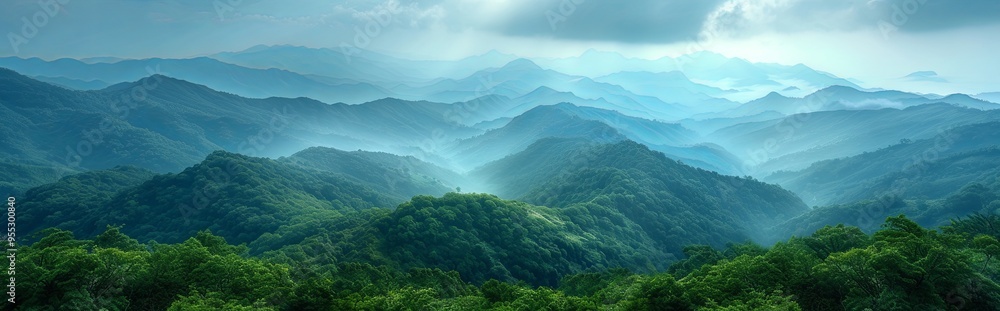 Fototapeta premium Banner of mountain range with a blue sky and a few clouds