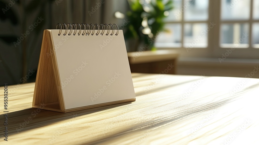 Fototapeta premium Mockup calendar on the table. Blank spiral desk calendar. Empty 3D table calendar