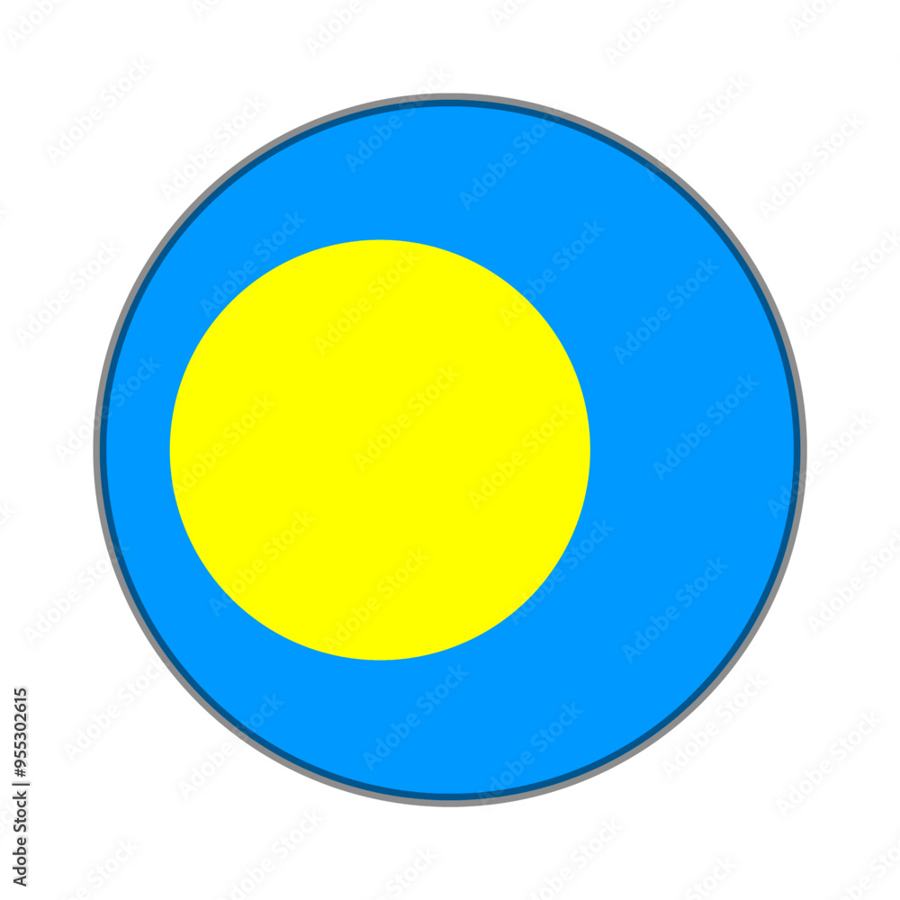 The flag of Palau. Flag icon. Standard color. Round flag. Computer illustration. Digital illustration. Vector illustration. The flag of Palau. Flag icon. Standard color. Round flag. Computer illustration. Digital illustration. Vector illustration.