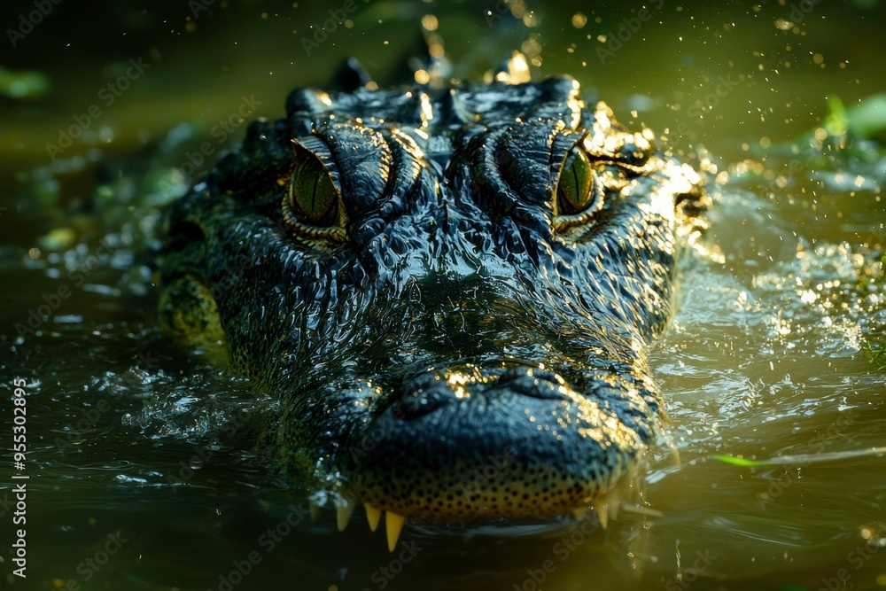 Fototapeta premium Close-up of a Crocodile's Head Emerging from Water