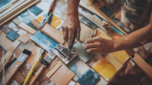 Hands Working on a Mosaic Tile Art Project photo