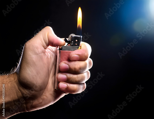 A hand holding a lighter with a flame