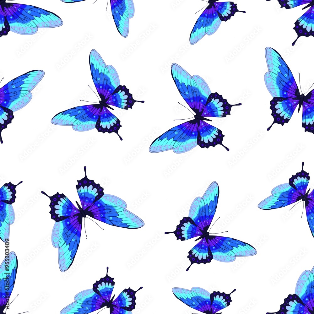 Colourful seamless blue butterfly pattern Colourful seamless blue butterfly pattern