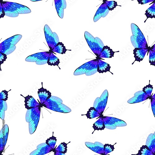 Colourful seamless blue butterfly pattern