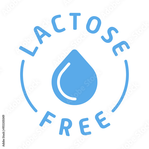 Lactose free label. Sticker, tag, diet, drop, fermented milk products, lactase enzyme, intolerance, indigestion, digestive problems, disorder, congenital, acquired, intestines, stomach, alternative