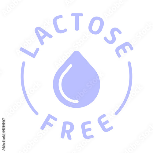 Lactose free label. Sticker, tag, diet, drop, fermented milk products, lactase enzyme, intolerance, indigestion, digestive problems, disorder, congenital, acquired, intestines, stomach, alternative