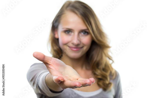 Wallpaper Mural close-up, Outstretched cupped hand of young woman isolated on white background Torontodigital.ca