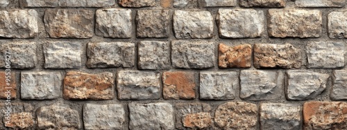 3D rendering of brickwork featuring a background wall made of stone blocks and cement joints