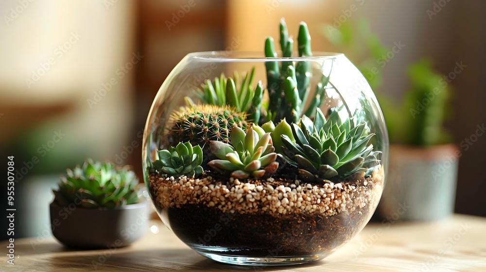 Elegant Glass Terrarium with Thriving Succulent Plants for Cozy Home or Office Decor Elegant Glass Terrarium with Thriving Succulent Plants for Cozy Home or Office Decor