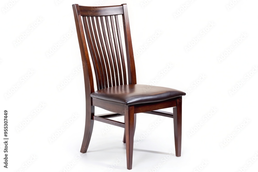 Sophisticated dark wood chair features a robust high back and an intricately curved slatted backrest, exuding timeless Sophisticated dark wood chair features a robust high back and an intricately curved slatted backrest, exuding timeless
