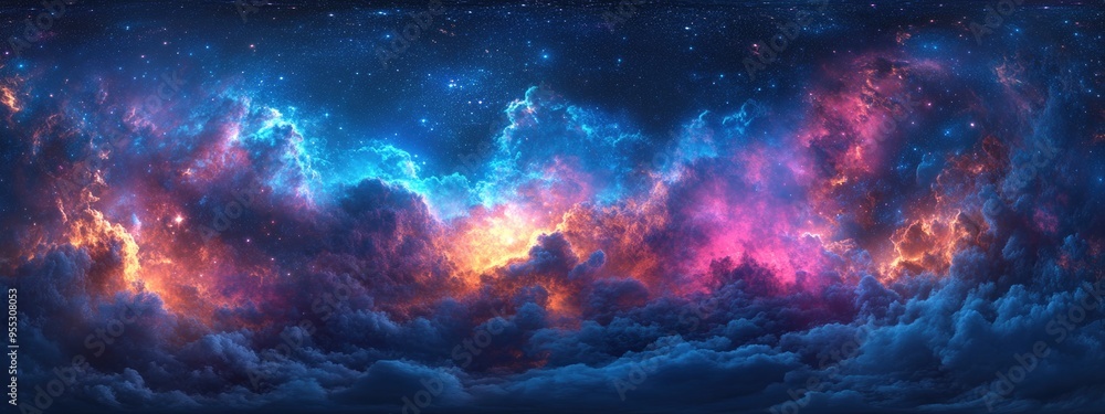 360 degree interstellar cloud of dust and gas in a 3D cartoon rendering ...