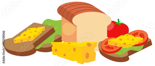 Healthy food. Tomato, whole wheat bread, lettuce, cheese, vegetables, diet, proper nutrition, fat, protein, carbohydrates, lifestyle, healthcare, fitness, weight loss or gain, snack, vitamins