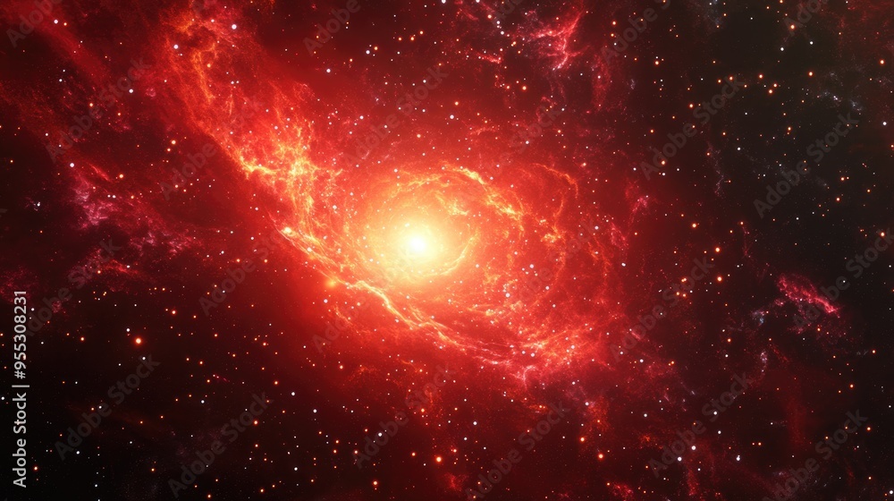 Obraz premium 3D cartoon rendering showcasing a stunning red galaxy in the depths of space