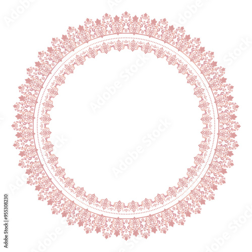 Damask Round Wreath luxury rose gold circular round ornament floral Abstract pattern, Classic Victorian traditional style, illustration Vintage Design, Floral frames, Mandala, Antique, Moroccan frame