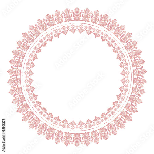 Damask Round Wreath luxury rose gold circular round ornament floral Abstract pattern, Classic Victorian traditional style, illustration Vintage Design, Floral frames, Mandala, Antique, Moroccan frame