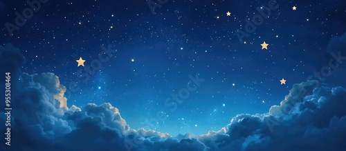 Night blue sky with stars in a 3D cartoon rendering The texture features a blue sky adorned with stars