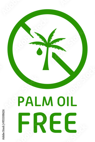 Palm oil free label. Low fat diet, tag, sticker, healthy lifestyle, atherosclerosis prevention, cholesterol plaques, trans fat, healthcare, indigestion, disorder, intestines, stomach, alternative