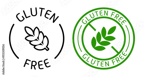Gluten free label. Diet, label, tag, intolerance, healthy products, lifestyle, health care, disorder, indigestion, digestive system problems, disease, ear of wheat, alternative, substitute. Vector