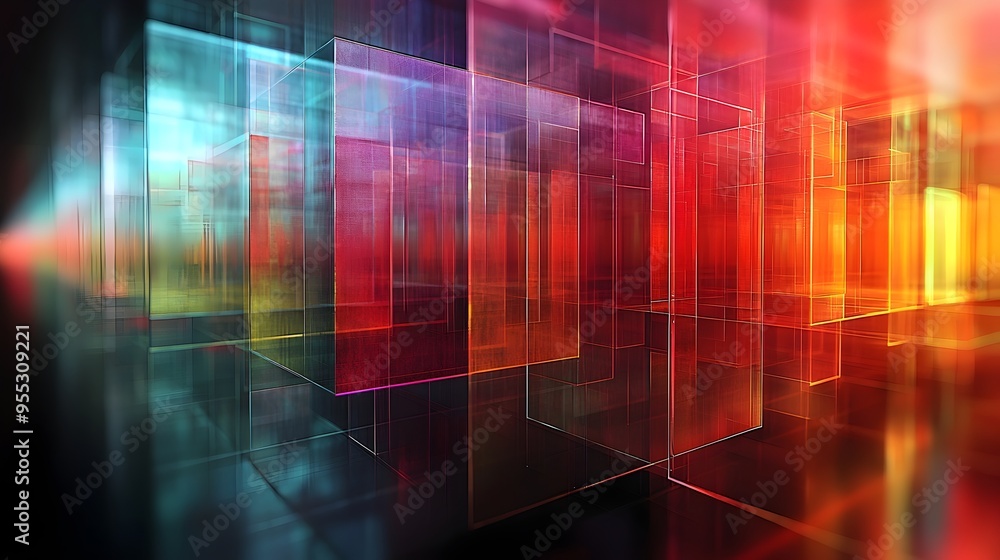 Obraz premium Vibrant Geometric Abstract Futuristic Digital Artwork with Luminous Gradient Patterns and