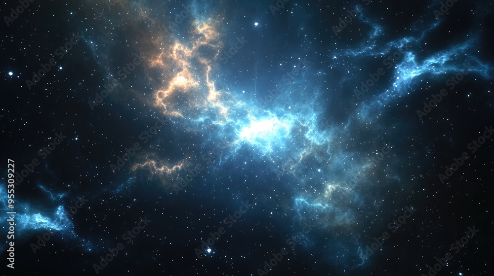 Naklejka premium 3D illustration of a cartoon rendering depicting a space nebula suitable for projects in science research and education